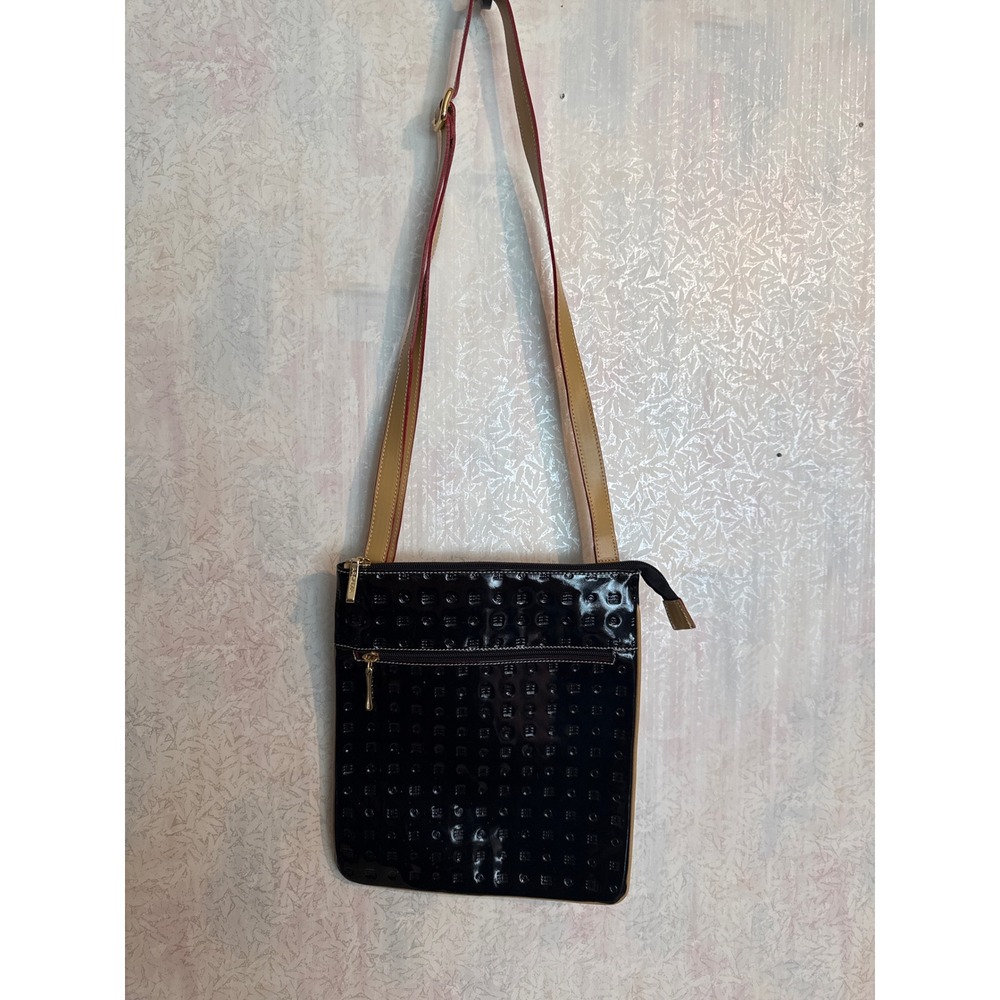 Arcadia Italy Black Patent Leather Monogram Crossbody Bag Gold Hardware